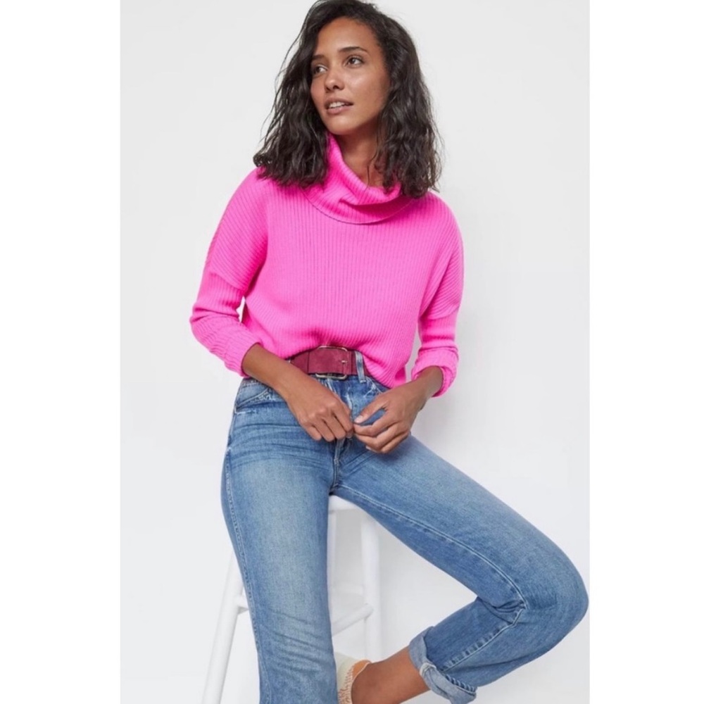 Anthropologie Maeve Ricki Open Back Ribbed Knit Turtleneck Sweater Pink Sz Small